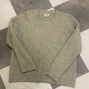 J. Crew Women's Heathered Light Gray Ribbed Crewneck Sweater